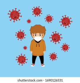 Ilustración del vector hombre de ataque de virus corona