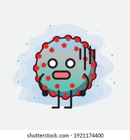 Vector Illustration of Corona Virus Character with cute face, simple hands and leg line art on Isolated Background. Flat cartoon doodle style.
