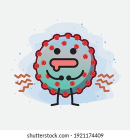 Vector Illustration of Corona Virus Character with cute face, simple hands and leg line art on Isolated Background. Flat cartoon doodle style.
