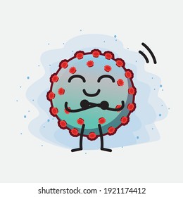 Vector Illustration of Corona Virus Character with cute face, simple hands and leg line art on Isolated Background. Flat cartoon doodle style.