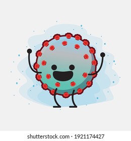 Ilustración vectorial de Corona Virus Character con cara linda, manos simples y líneas de piernas en fondo aislado. Estilo de dibujo animado plano.