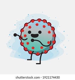 Vector Illustration of Corona Virus Character with cute face, simple hands and leg line art on Isolated Background. Flat cartoon doodle style.