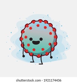Ilustración vectorial de Corona Virus Character con cara linda, manos simples y líneas de piernas en fondo aislado. Estilo de dibujo animado plano.