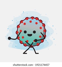 Vector Illustration of Corona Virus Character with cute face, simple hands and leg line art on Isolated Background. Flat cartoon doodle style.