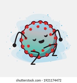 Vector Illustration of Corona Virus Character with cute face, simple hands and leg line art on Isolated Background. Flat cartoon doodle style.