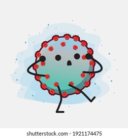 Vector Illustration of Corona Virus Character with cute face, simple hands and leg line art on Isolated Background. Flat cartoon doodle style.
