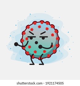 Vector Illustration of Corona Virus Character with cute face, simple hands and leg line art on Isolated Background. Flat cartoon doodle style.