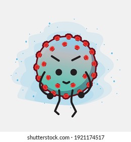 Vector Illustration of Corona Virus Character with cute face, simple hands and leg line art on Isolated Background. Flat cartoon doodle style.