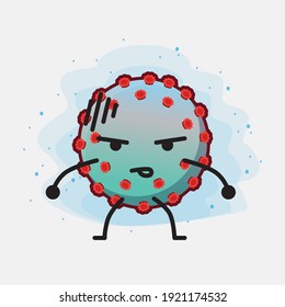Vector Illustration of Corona Virus Character with cute face, simple hands and leg line art on Isolated Background. Flat cartoon doodle style.