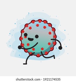 Vector Illustration of Corona Virus Character with cute face, simple hands and leg line art on Isolated Background. Flat cartoon doodle style.