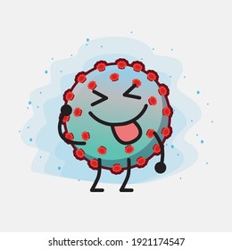 Vector Illustration of Corona Virus Character with cute face, simple hands and leg line art on Isolated Background. Flat cartoon doodle style.