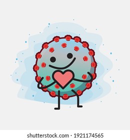 Ilustración vectorial de Corona Virus Character con cara linda, manos simples y líneas de piernas en fondo aislado. Estilo de dibujo animado plano.