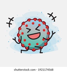 Ilustración vectorial de Corona Virus Character con cara linda, manos simples y líneas de piernas en fondo aislado. Estilo de dibujo animado plano.