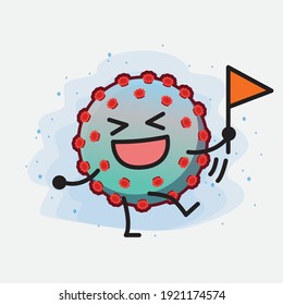 Vector Illustration of Corona Virus Character with cute face, simple hands and leg line art on Isolated Background. Flat cartoon doodle style.