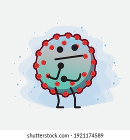 Vector Illustration of Corona Virus Character with cute face, simple hands and leg line art on Isolated Background. Flat cartoon doodle style.