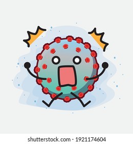 Vector Illustration of Corona Virus Character with cute face, simple hands and leg line art on Isolated Background. Flat cartoon doodle style.