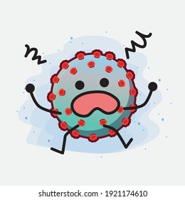 Vector Illustration of Corona Virus Character with cute face, simple hands and leg line art on Isolated Background. Flat cartoon doodle style.