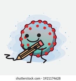 Vector Illustration of Corona Virus Character with cute face, simple hands and leg line art on Isolated Background. Flat cartoon doodle style.