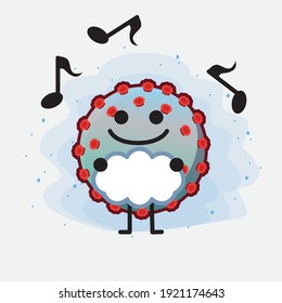 Vector Illustration of Corona Virus Character with cute face, simple hands and leg line art on Isolated Background. Flat cartoon doodle style.