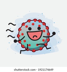 Vector Illustration of Corona Virus Character with cute face, simple hands and leg line art on Isolated Background. Flat cartoon doodle style.