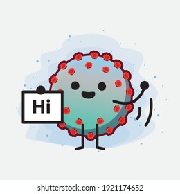 Vector Illustration of Corona Virus Character with cute face, simple hands and leg line art on Isolated Background. Flat cartoon doodle style.