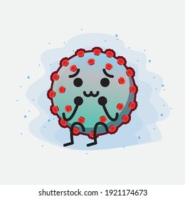 Vector Illustration of Corona Virus Character with cute face, simple hands and leg line art on Isolated Background. Flat cartoon doodle style.