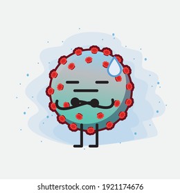 Vector Illustration of Corona Virus Character with cute face, simple hands and leg line art on Isolated Background. Flat cartoon doodle style.