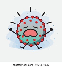 Vector Illustration of Corona Virus Character with cute face, simple hands and leg line art on Isolated Background. Flat cartoon doodle style.