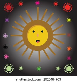 
Vector Or Illustration Of Corona Virus (Covid 19) Multi Colors, They Look Happy But Very Deadly