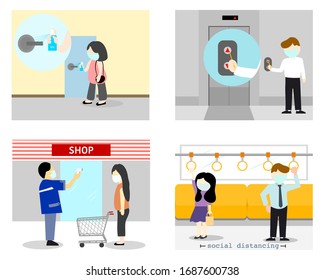 Vector illustration for Corona virus (COVID-19) protection. Social distancing.