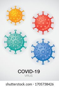 Vector illustration of the corona virus in red, green, blue and orange.