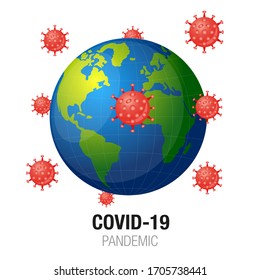 Vector illustration of the corona virus revolving around the globe.