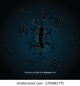 Vector illustration of corona Virus  with text Be Aware and Safe from Unknown Virus for awareness promotional activities