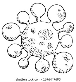 Vector illustration. Coronavirus 2019-nCov. Cartoon isolated on white background. Black outline. Hand drawing coloring book for children and adults. Eps 8.