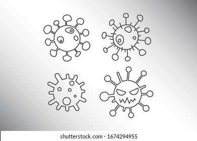 Vector illustration coronavirus 2019-nCoV, Covid-19. Coronavirus in freehand writing. Covid-19 coronavirus infection.Virus covid-19 cell icon.