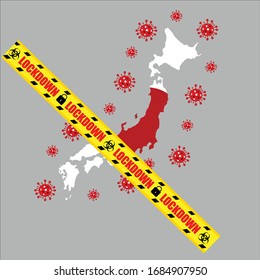 Vector illustration coronavirus 2019-nCoV, Covid-19.Stop Covid-19 sign & symbol concept. Virus covid-19 cell icon. Japan Lockdown coronavirus concept.