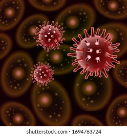 Ilustración vectorial de un coronavirus ataca las células sanguíneas son infecciones en el cuerpo humano