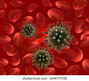 Vector illustration coronavirus attacks blood cells infection in the human body spread of the virus during infection