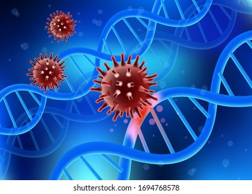 Vector illustration coronavirus attacks the DNA helix an infection in the human body