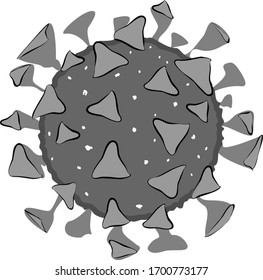 Vector Illustration of Coronavirus Bacteria Cell in grays with Spike Glycoprotein. 2019-nCoV Novel Coronavirus round Bacteria in gray coors. Coronavirus disease (COVID-19).