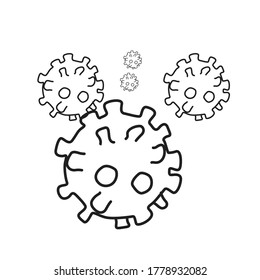 Vector Illustration Coronavirus Bacteria Cell Icon, 2019-nCoV, Covid-2019, Covid-19 Novel Coronavirus Bacteria. No Infection and Stop Coronavirus Concepts. Lineart Design - Vector