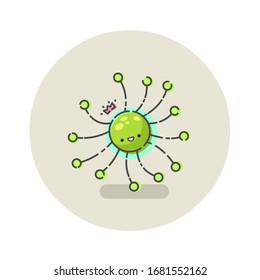 Vector illustration of coronavirus bacteria cute cartoon character, little monster. infection icon baby picture. 