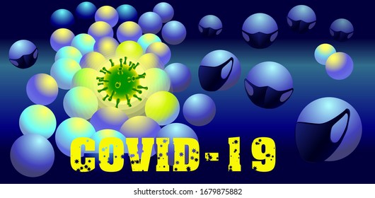 Vector illustration of a coronavirus bacterium and group of balls. Coronovirus spread concept. COVID-19.