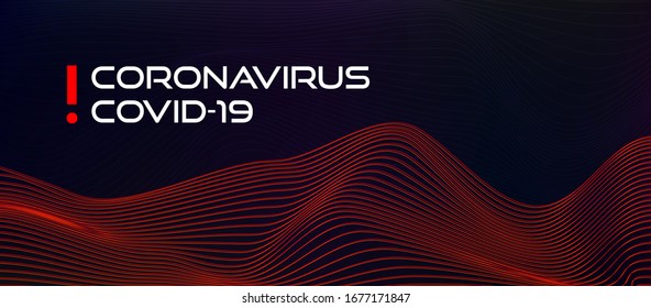 Ilustración vectorial del banner de Coronavirus. Plantilla de diseño web. Fondo con texto y líneas horizontales distorsionadas rojas
