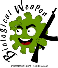 Dibujo vectorial de una caricatura de coronavirus, representada como arma biológica
