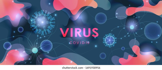 Vector illustration of coronavirus cells on an abstract colored background. Pandemic, epidemic, quarantine, virus vaccine. EPS 10.