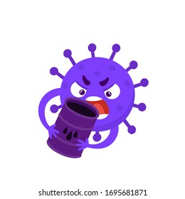 Vector illustration of coronavirus character eating oil. Flat cartoon concept of the global financial crisis because the coronavirus pandemic in neon color use for poster, website