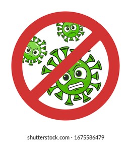 Vector illustration of Coronavirus characters cartoon with stop sign