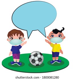 
Vector illustration. Coronavirus, children in protective masks, school. The beginning of the school year.