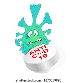 Vector illustration of coronavirus COVID-19 with anti pill. A new outbreak of coronavirus. Global pandemic alert. Flash Covid 19.